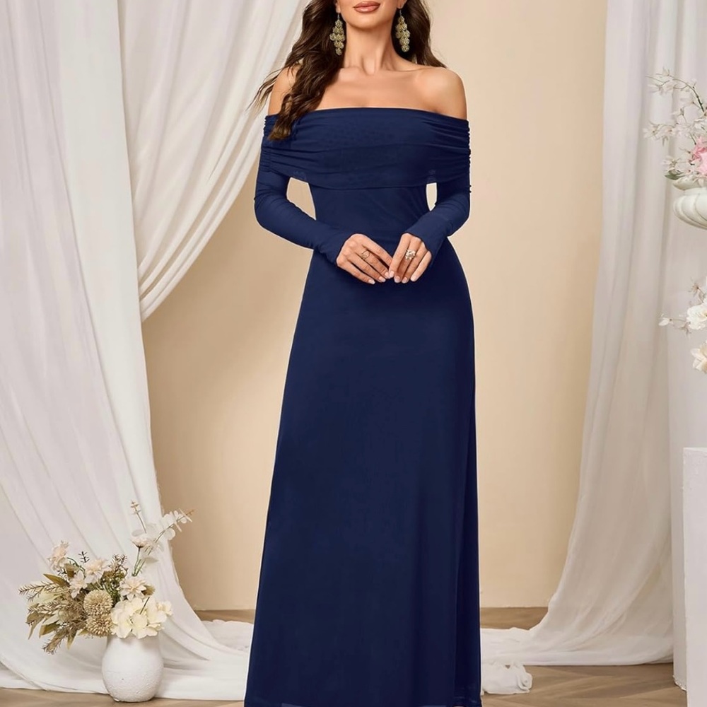 Elegant Navy Off-Shoulder Dress